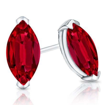 Lab Grown Gemstone Ruby Stud Earrings Marquise 0.50 ct. tw. 14k White Gold V-End Prong