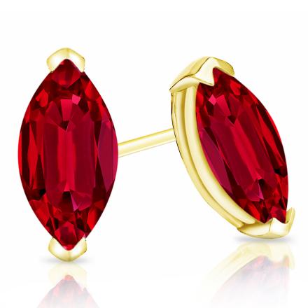 Lab Grown Gemstone Ruby Stud Earrings Marquise 0.50 ct. tw. 14k Yellow Gold V-End Prong