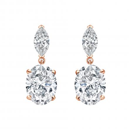 Lab Grown Diamond Two Stone Drop Earrings Marquise and Oval 4.50 ct. tw. (F, VS) 14k Rose Gold
