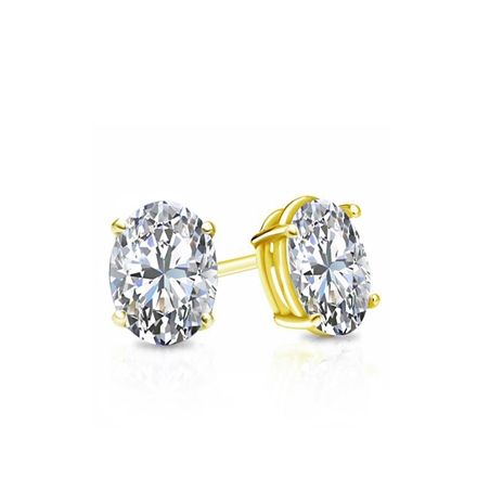 Certified 14k Yellow Gold 4-Prong Basket Oval Diamond Stud Earrings 0.50 ct. tw. (H-I, SI1-SI2)