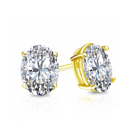 Natural Diamond Stud Earrings Oval 0.75 ct. tw. (G-H, SI1) 14K Yellow Gold 4-Prong Basket