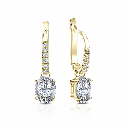 Natural Diamond Dangle Stud Earrings Oval 1.00 ct. tw. (G-H, VS1-VS2) 14k Yellow Gold Dangle Studs 4-Prong Basket