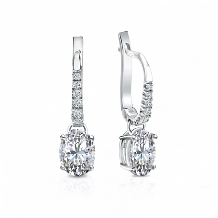 Natural Diamond Dangle Stud Earrings Oval 1.00 ct. tw. (G-H, VS1-VS2) 18k White Gold Dangle Studs 4-Prong Basket