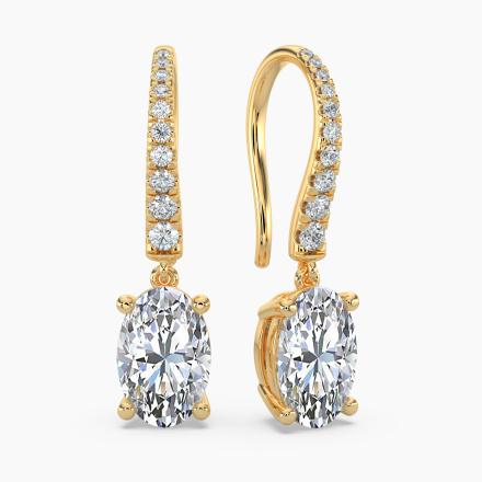 Natural Diamond Dangle Stud Earrings Oval 1.50 ct. tw. (H-I, SI1-SI2) 14k Yellow Gold Dangle Studs 4-Prong Basket