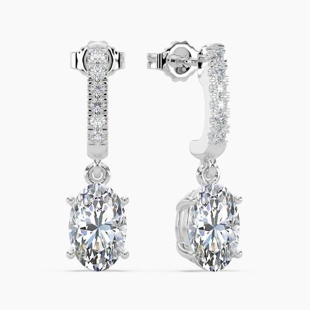 Lab Grown Diamond Dangle studs Earrings Oval 1.00 ct. tw. (F-G, VS) in 14k White Gold Drop Setting