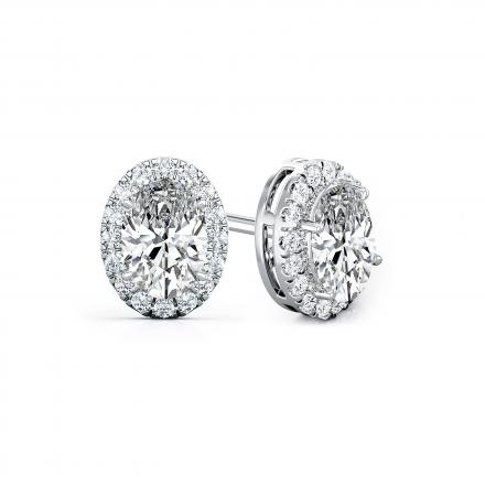 Natural Diamond Stud Earrings Oval 3.00 ct. tw. (G-H, VS1-VS2) 14k White Gold Halo