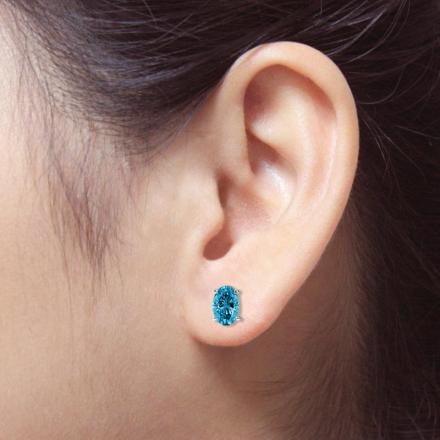 Lab Grown Diamond Fancy Intense Blue Stud Earrings Oval 0.75 ct. tw. (VS) in 14k White Gold 4-Prong