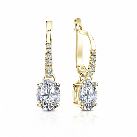 Natural Diamond Dangle Stud Earrings Oval 1.50 ct. tw. (G-H, VS1-VS2) 14k Yellow Gold Dangle Studs 4-Prong Basket