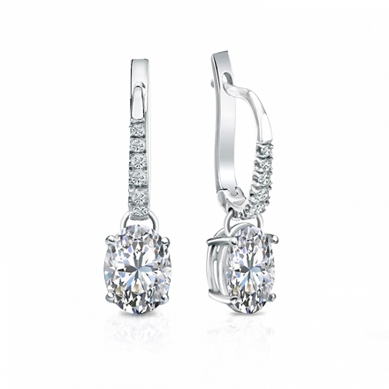 Natural Diamond Dangle Stud Earrings Oval 1.50 ct. tw. (G-H, VS1-VS2) Platinum Dangle Studs 4-Prong Basket
