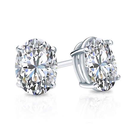 Natural Diamond Stud Earrings Oval 1.50 ct. tw. (I-J, I1-I2) 18k White Gold 4-Prong Basket