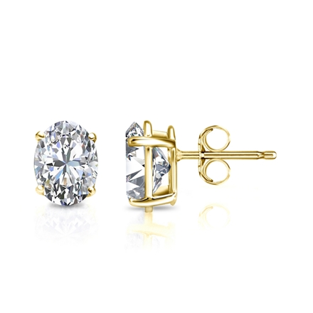 Lab Grown Diamond Studs Earrings Oval 1.65 ct. tw. (H-I, VS) in 14k Yellow Gold 4-Prong Basket
