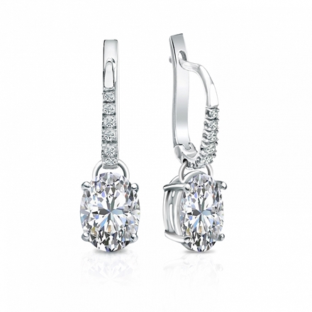 Lab Grown Diamond Dangle studs Earrings Oval 2.00 ct. tw. (F-G, VS) in 14k White Gold Drop Setting