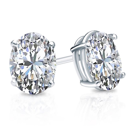 Lab Grown Diamond Studs Earrings Oval 2.00 ct. tw. (I-J, SI1-SI2) in Platinum 4-Prong Basket