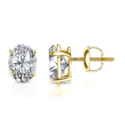 Certified Lab Grown Diamond Studs Earrings Oval 7.00 ct. tw. (I-J, VS1-VS2) in 14k Yellow Gold 4-Prong Basket