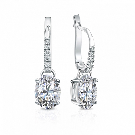 Natural Diamond Dangle Stud Earrings Oval 2.00 ct. tw. (I-J, I1-I2) 14k White Gold Dangle Studs 4-Prong Basket