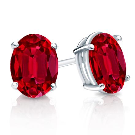 Lab Grown Gemstone Ruby Stud Earrings Oval 0.50 ct. tw. 14k White Gold 4-Prong Basket