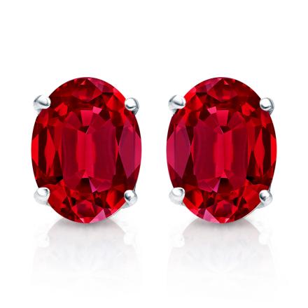 Lab Grown Gemstone Ruby Stud Earrings Oval 0.50 ct. tw. 14k White Gold 4-Prong Basket