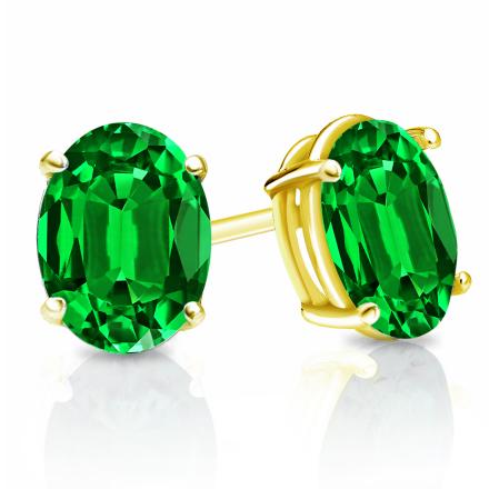 Lab Grown Gemstone Green Emerald Stud Earrings Oval 0.50 ct. tw. 18k Yellow Gold 4-Prong Basket