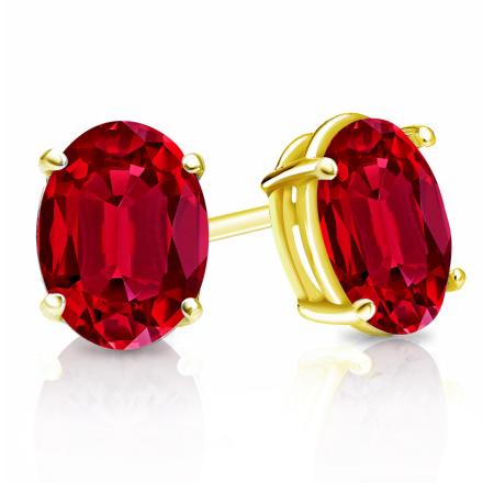 Lab Grown Gemstone Ruby Stud Earrings Oval 0.50 ct. tw. 18k Yellow Gold 4-Prong Basket