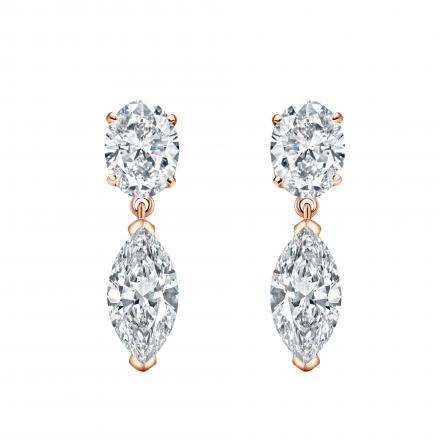 Lab Grown Diamond Two Stone Drop Earrings Oval and Marquise 3.00 ct. tw. (D, VVS) 14k Rose Gold