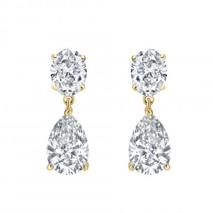 Lab Grown Diamond Two Stone Drop Earrings Oval and Pear 4.50 ct. tw. (F, VS) 18k Yellow Gold