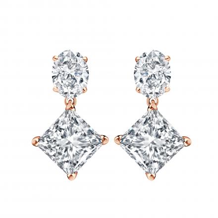 Lab Grown Diamond Two Stone Drop Earrings Oval and Princess 6.00 ct. tw. (E, VS) 14k Rose Gold