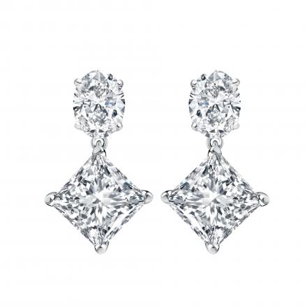 Lab Grown Diamond Two Stone Drop Earrings Oval and Princess 6.00 ct. tw. (E, VS) 14k White Gold