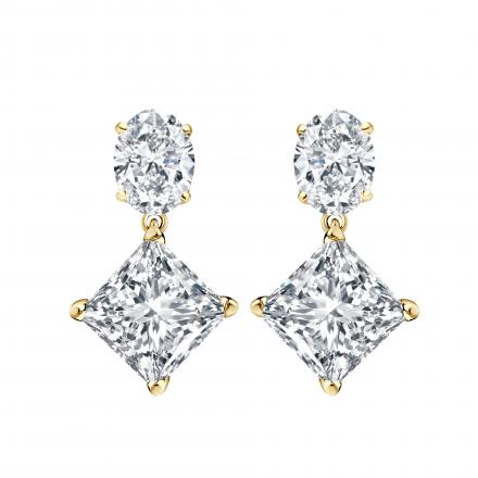 Lab Grown Diamond Two Stone Drop Earrings Oval and Princess 9.00 ct. tw. (E, VS) 14k Yellow Gold