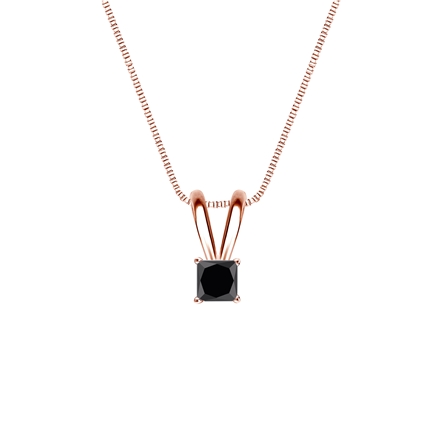 14k Rose Gold 4-Prong Basket Princess-cut Black Diamond Solitaire Pendant 0.25 ct. tw.