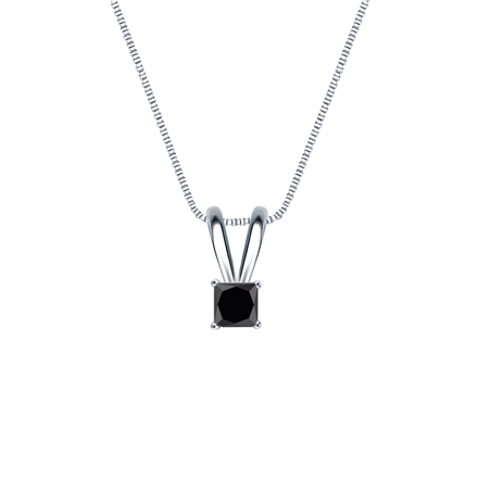 14k White Gold 4-Prong Basket Certified Princess-cut Black Diamond Solitaire Pendant 0.25 ct. tw.