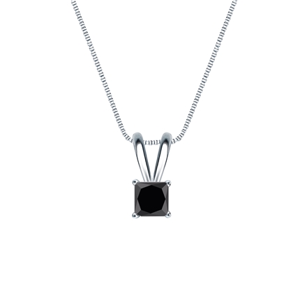 18k White Gold 4-Prong Basket Certified Princess-cut Black Diamond Solitaire Pendant 0.50 ct. tw.