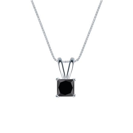 18k White Gold 4-Prong Basket Certified Princess-cut Black Diamond Solitaire Pendant 0.75 ct. tw.