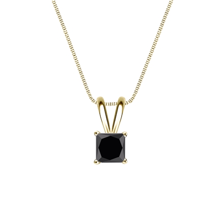 14k Yellow Gold 4-Prong Basket Certified Princess-cut Black Diamond Solitaire Pendant 0.75 ct. tw.