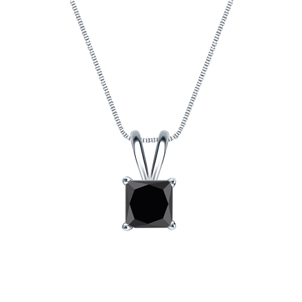 14k White Gold 4-Prong Basket Certified Princess-cut Black Diamond Solitaire Pendant 1.25 ct. tw.