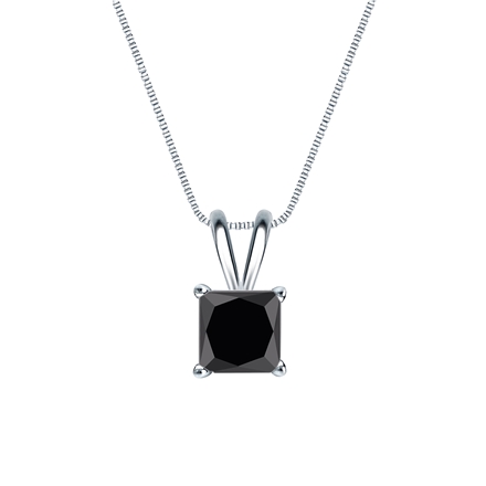 18k White Gold 4-Prong Basket Certified Princess-cut Black Diamond Solitaire Pendant 1.50 ct. tw.