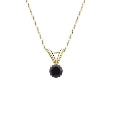 14k Yellow Gold 4-Prong Basket  Certified Round-cut Black Diamond Solitaire Pendant 0.25 ct. tw.