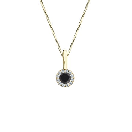 14k Yellow Gold Halo Certified Round-cut Black Diamond Solitaire Pendant 0.25 ct. tw.