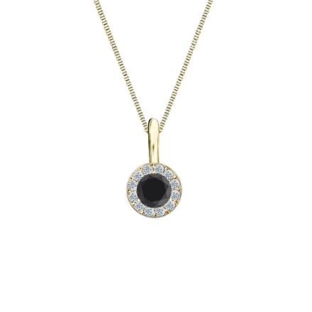 14k Yellow Gold Halo Certified Round-cut Black Diamond Solitaire Pendant 0.38 ct. tw.