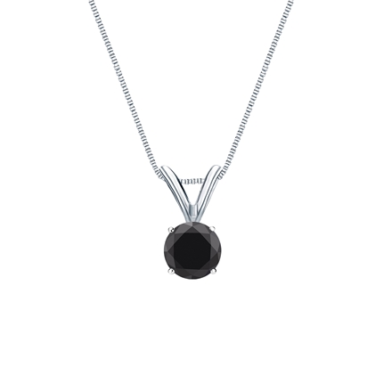 18k White Gold 4-Prong Basket Certified Round-cut Black Diamond Solitaire Pendant 0.50 ct. tw.