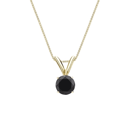 18k Yellow Gold 4-Prong Basket Certified Round-cut Black Diamond Solitaire Pendant 0.50 ct. tw.
