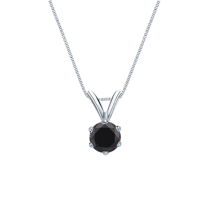18k White Gold 6-Prong Basket Certified Round-cut Black Diamond Solitaire Pendant 0.50 ct. tw.