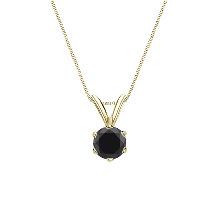 14k Yellow Gold 6-Prong Basket Certified Round-cut Black Diamond Solitaire Pendant 0.50 ct. tw.