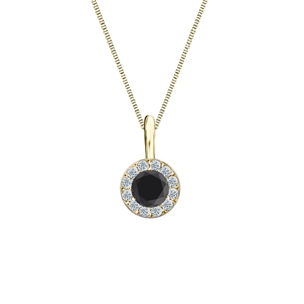 14k Yellow Gold Halo Certified Round-cut Black Diamond Solitaire Pendant 0.50 ct. tw.
