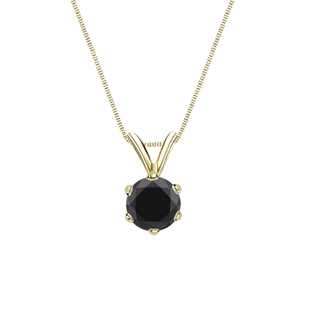18k Yellow Gold 6-Prong Basket Certified Round-cut Black Diamond Solitaire Pendant 0.75 ct. tw.