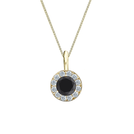 14k Yellow Gold Halo Certified Round-cut Black Diamond Solitaire Pendant 0.75 ct. tw.