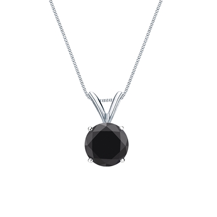 18k White Gold 4-Prong Basket Certified Round-cut Black Diamond Solitaire Pendant 1.25 ct. tw.