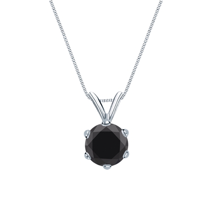 14k White Gold 6-Prong Basket Certified Round-cut Black Diamond Solitaire Pendant 1.25 ct. tw.