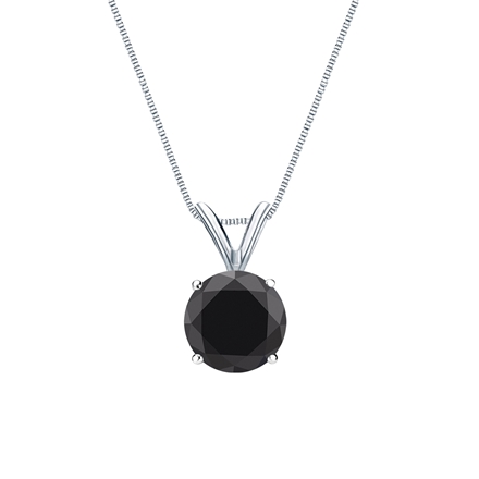 14k White Gold 4-Prong Basket Certified Round-cut Black Diamond Solitaire Pendant 1.50 ct. tw.