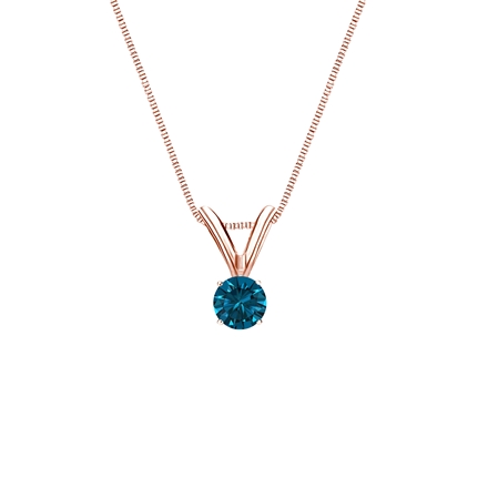 14k Rose Gold 4-Prong Basket Certified Round-cut Blue Diamond Solitaire Pendant 0.13 ct. tw. (SI1-SI2)