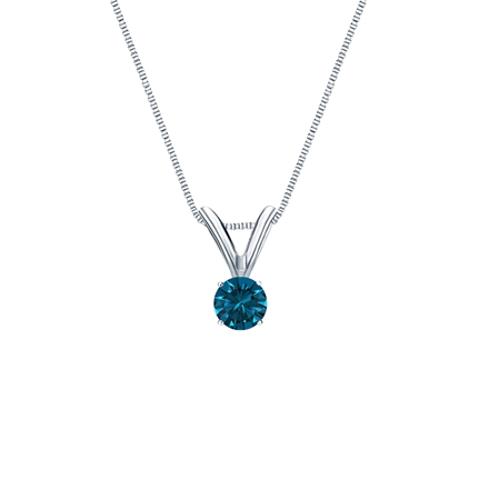 14k White Gold 4-Prong Basket Certified Round-cut Blue Diamond Solitaire Pendant 0.13 ct. tw. (SI1-SI2)